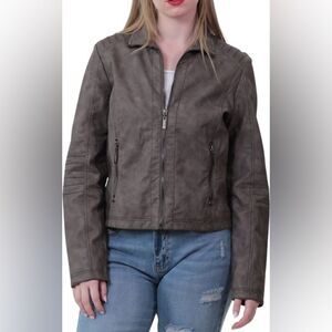 Jou Jou Juniors Faux-Leather Jacket Portobello Gray Medium New